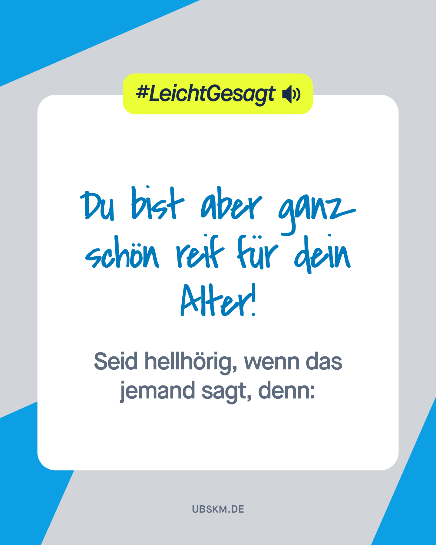 !B Vor allem Jugendlichen wird oft eine Reife zugesprochen, die sie gar nicht innehaben. Sei es durch vermeintlich harmlose Aussagen oder durch Erwartungen, die Jugendliche erfüllen sollen, aber nicht ihrem Alter entsprechen. 

Diese Form der Parentifizierung drängt sie in Rollen, die eigentlich Erwachsenen zugesprochen werden. Dies nutzen auch Täter und Täterinnen aus. 

➡️ Nicht alle, die so etwas sagen, haben Böses im Sinn. Aber es ist wichtig, diesen Spruch zu reflektieren, denn Täter und Täterinnen können mithilfe solcher Aussagen Grenzen verschieben. 

#GemeinsamGegenMissbrauch #Missbrauchsbeauftragte #SexuelleGewalt #Missbrauch #UBSKM #KeinRaumFürMissbrauch #NichtWegschieben #Kinderschutz #Jugendschutz #Parentifizierung