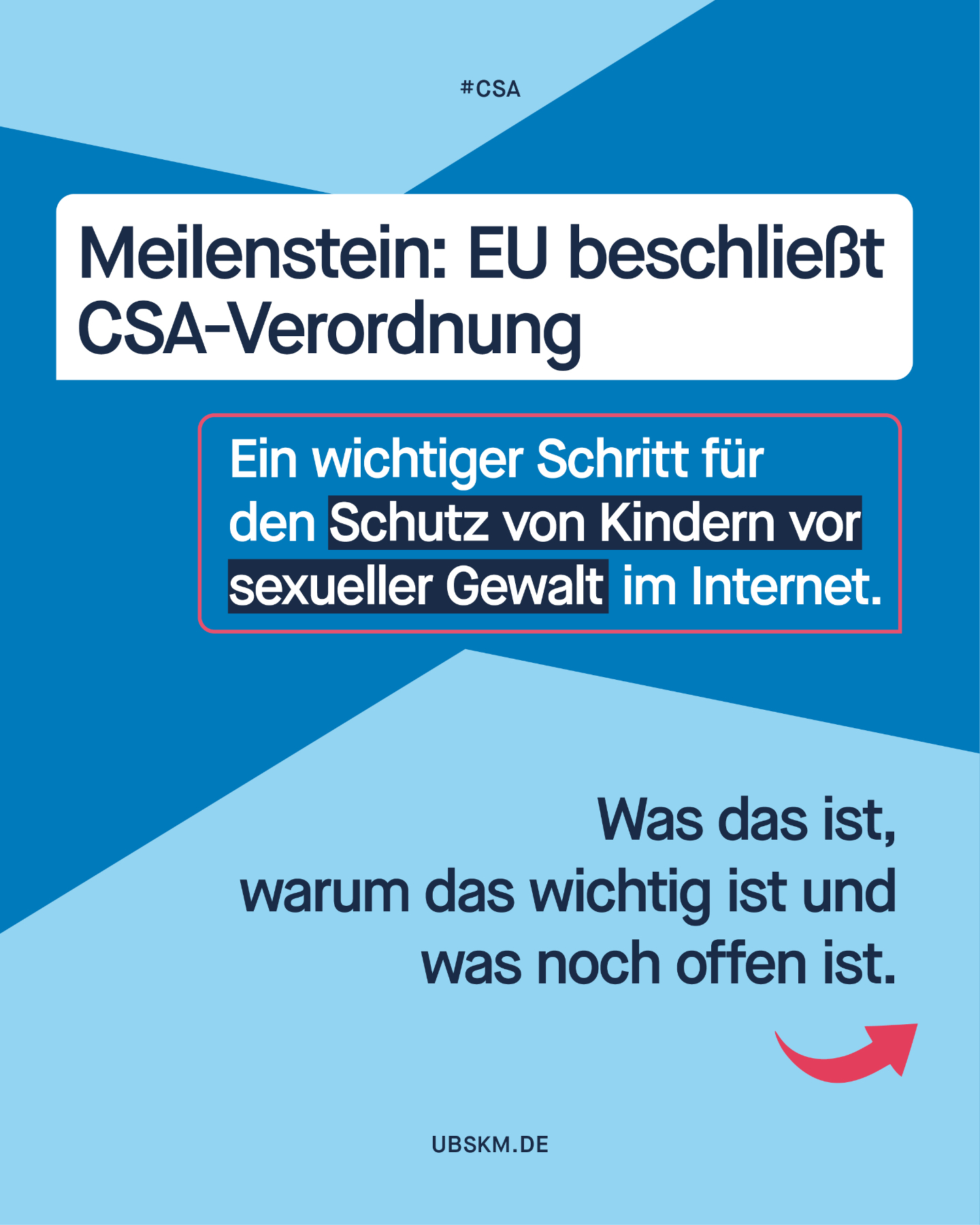 !B  Neu & wichtig zum Schutz von Kindern im Netz! 
Die EU arbeitet an einer Verordnung gegen sexualisierte Gewalt an Kindern im Internet – der CSA‑Verordnung. Sie soll helfen, Missbrauchsdarstellungen zu finden, zu melden und zu stoppen. Außerdem wird ein EU‑Zentrum zum Schutz von Kindern eingerichtet, in dem auch Betroffene mitreden können. 

Wir freuen uns, dass es Fortschritte gibt. Aber es braucht verbindliche Pflichten für Plattformen und mehr Hilfe für Betroffene, damit Kinder wirklich geschützt sind. 
👉 Swipe durch die Slides, um mehr zu erfahren! 

Was haltet ihr von der CSA-Verordnung oder sogar der Chat-Kontrolle? Schreibt es uns in die Kommentare. 

#MissbrauchsBeauftragte #CSAVerordnung #KinderSchützen #InternetSicherheit