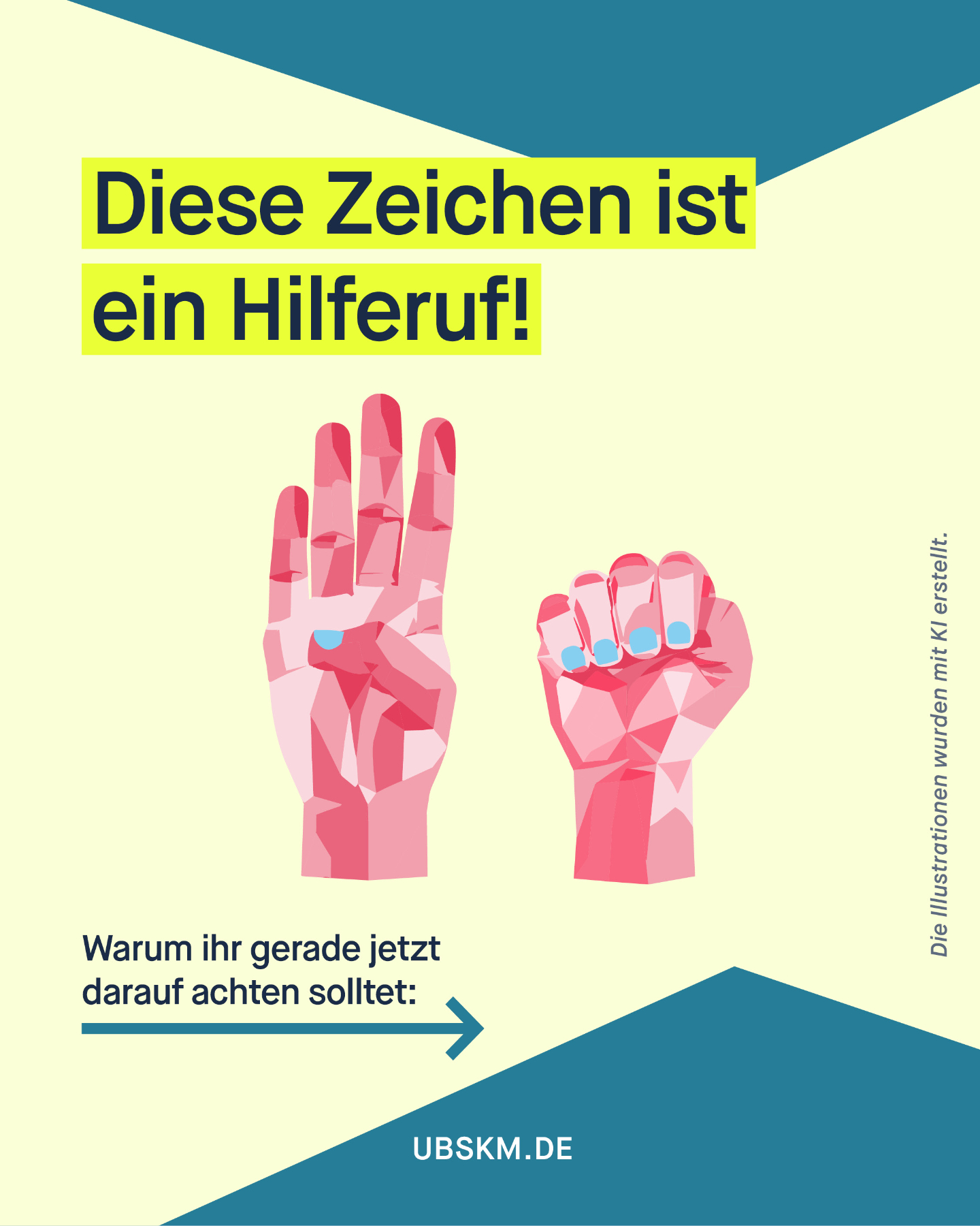 !B Für Mädchen aus streng patriarchalischen Familienstrukturen steigt kurz vor und während der Sommerferien die Gefahr von Zwangsverheiratungen und Heiratsverschleppungen. Oft wird die Reise als „Familienurlaub“ im Herkunftsland der Eltern getarnt. 

Wenn ihr bspw. am Flughafen ein Mädchen seht, das das Zeichen macht – wendet euch an die Polizei oder das Hilfetelefon „Gewalt gegen Frauen“. Wenn ihr euch informieren möchtet oder einen Verdacht habt: 
Fachberatungsstelle gegen Zwangsheirat unter zwangsheirat.de oder an die Beratungsstelle PAPATYA. 

#Missbrauchsbeauftragte #Prävention #Zwangsheirat #Verschleppung #HolDirHilfe