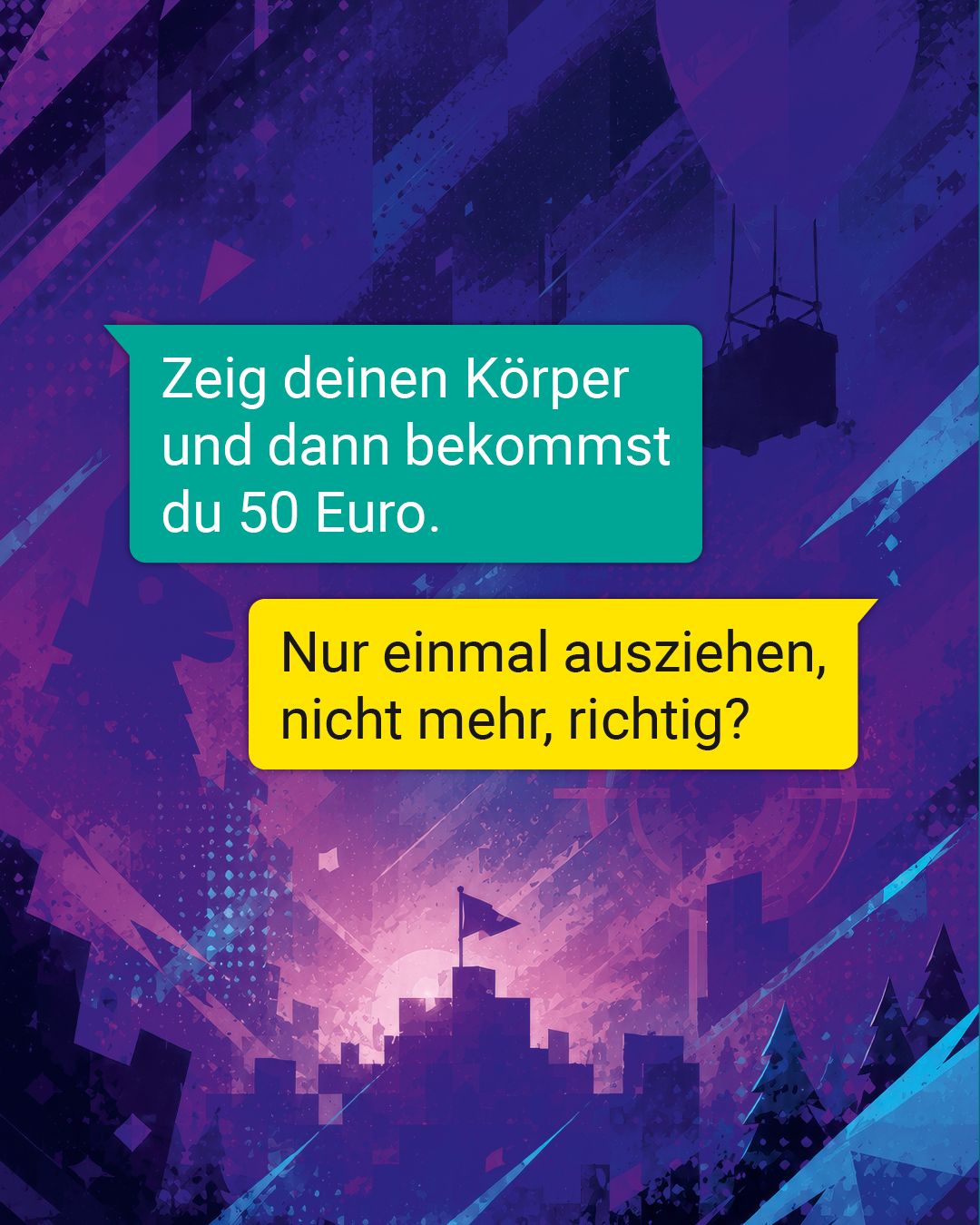 !B „Zeig deinen Körper und dann bekommst du 50 Euro.” 

Täter und Täterinnen versuchen, Jugendliche über Chats oder Messenger zu sexuellen Handlungen gegen Geld oder Geschenke zu überreden. Oft wirkt es zuerst wie die Möglichkeit, schnell und einfach Geld zu verdienen. Tatsächlich geht es um sexuelle Ausbeutung. 

⚠️ Wichtig ist: Chats sichern, Hilfe holen und Anzeige erstatten. Jugendliche brauchen Erwachsene, die ruhig bleiben, zuhören und wissen, was zu tun ist. 

🗣️ Sprich mit Jugendlichen darüber, dass Taschengeld-Treffen meistens nur der Anfang sind – und darüber, dass sie jederzeit mit dir über sexuelle Übergriffe online reden können, ohne Angst vor Vorwürfen oder Handyverbot. 

➡️ Mehr Informationen und Hilfe findest du auf nicht-wegschieben.de (Link im Profil) 

#NichtWegschieben #Missbrauchsbeauftragte #UBSKM #BMBFSFJ #TaschengeldTreffen
