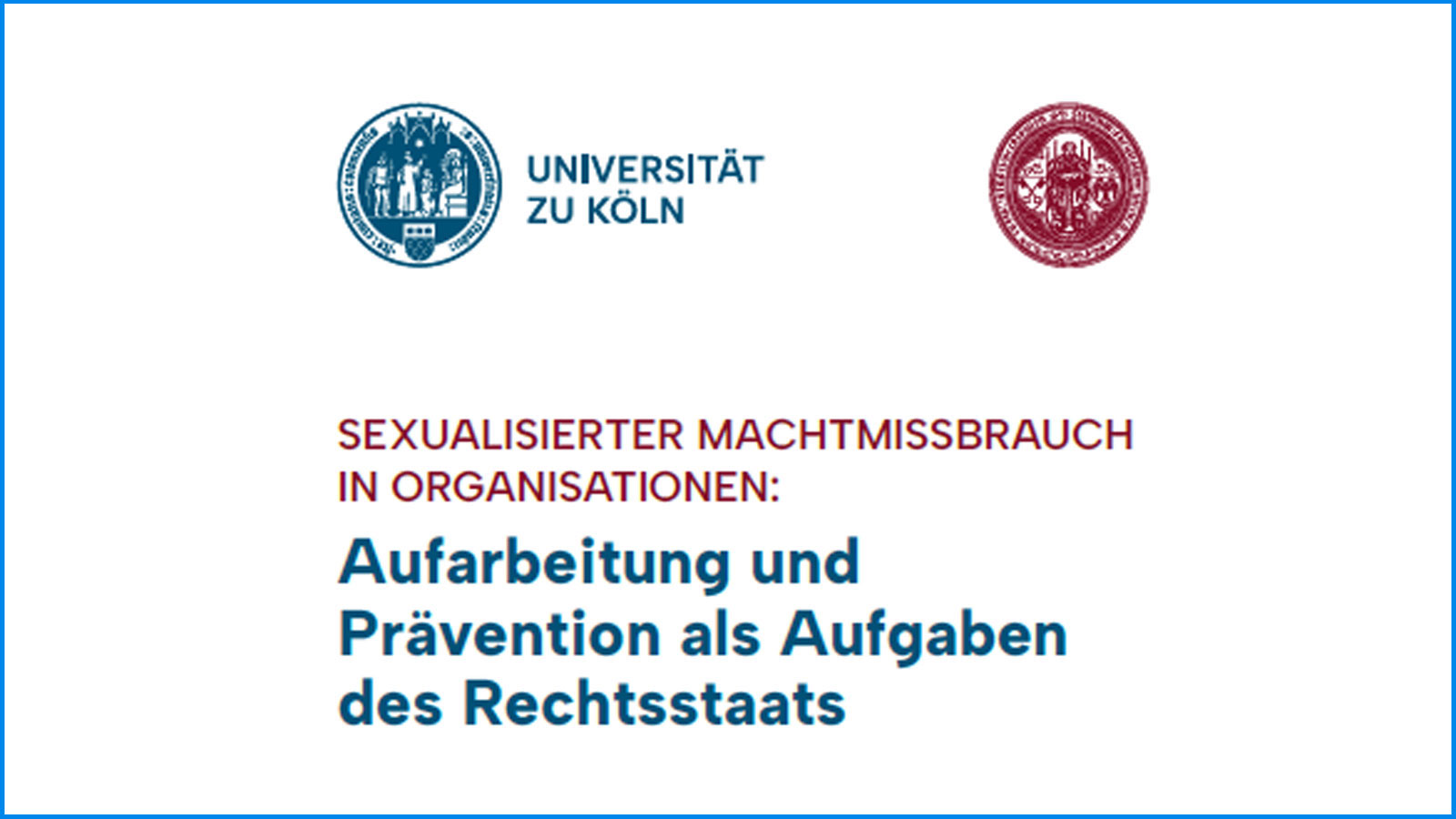 Ein Vorschaubild auf dem zwei Logos sind und das Thema der Fachtagung "Sexualisierter Machtmissbrauch in Organisationen: Aufarbeitung und Prävention als Aufgaben des Rechtsstaats" steht.