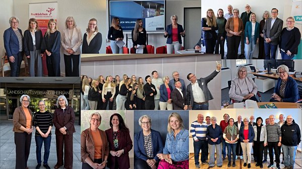 Bildercollage aus Begegnungen der UBSKM auf ihrer Ländertour in NRW mit engagierten Menschen