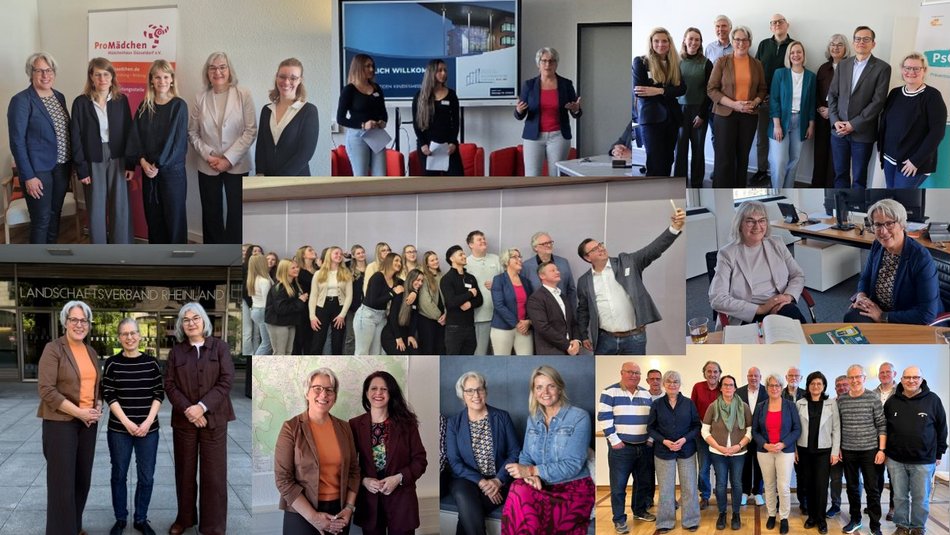 Bildercollage aus Begegnungen der UBSKM auf ihrer Ländertour in NRW mit engagierten Menschen