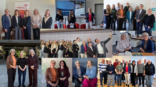 Bildercollage aus Begegnungen der UBSKM auf ihrer Ländertour in NRW mit engagierten Menschen