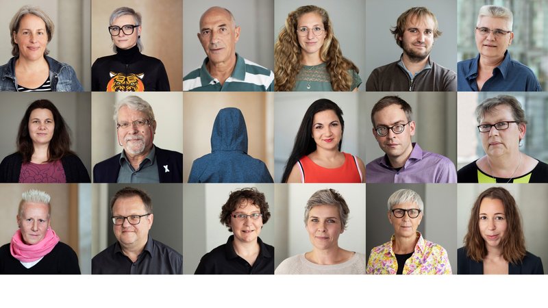 Das Foto zeigt die 18 Mitglieder des zweiten Betroffenenrates beim UBSKM, jede und jeden einzeln in kleinen Kacheln nebeneinander im Porträt.